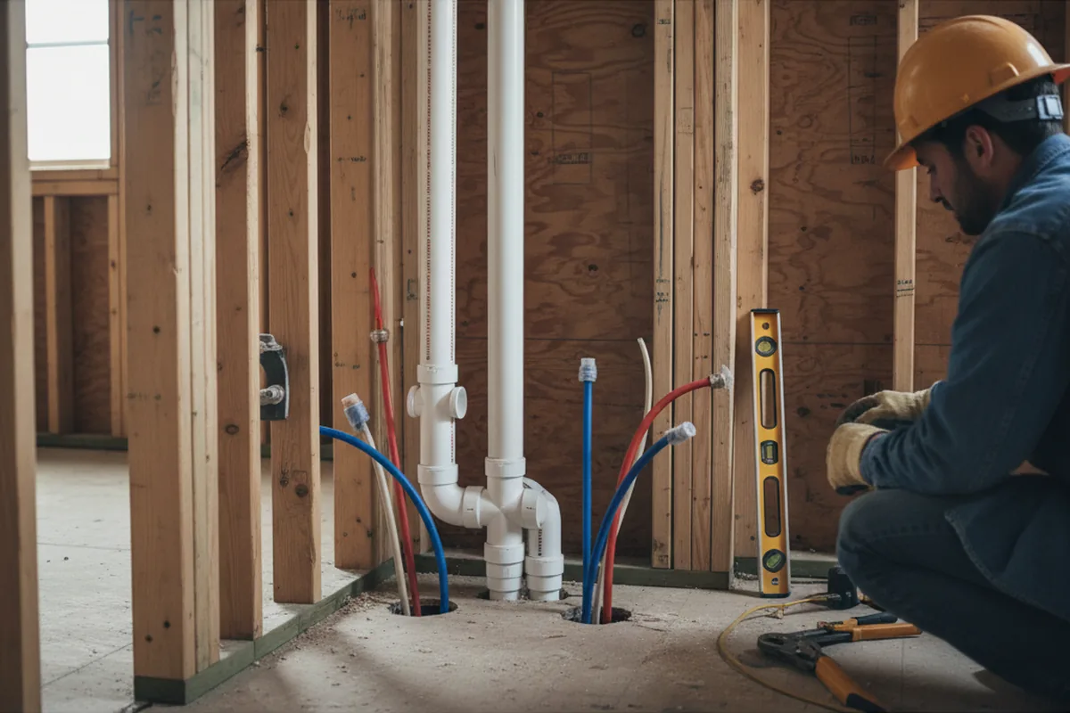 Drain and supply rough-in during Sump Pump Repair in Irvington